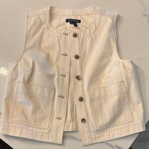 Veronica Beard Ivory Cotton Utility Vest with Patch Pockets